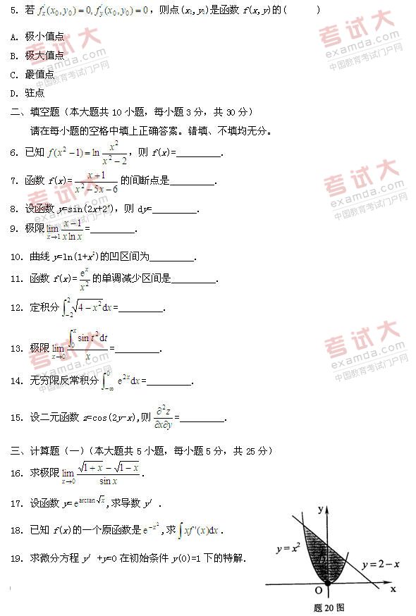 全国2011年1月高等教育自学考试高等数学（一）试(图2)