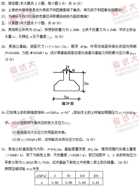 全国2011年1月高等教育自学考试土力学及地基基础(图3)